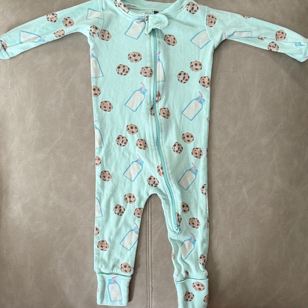 Aqua Cookie and Milk Print Kids Footie